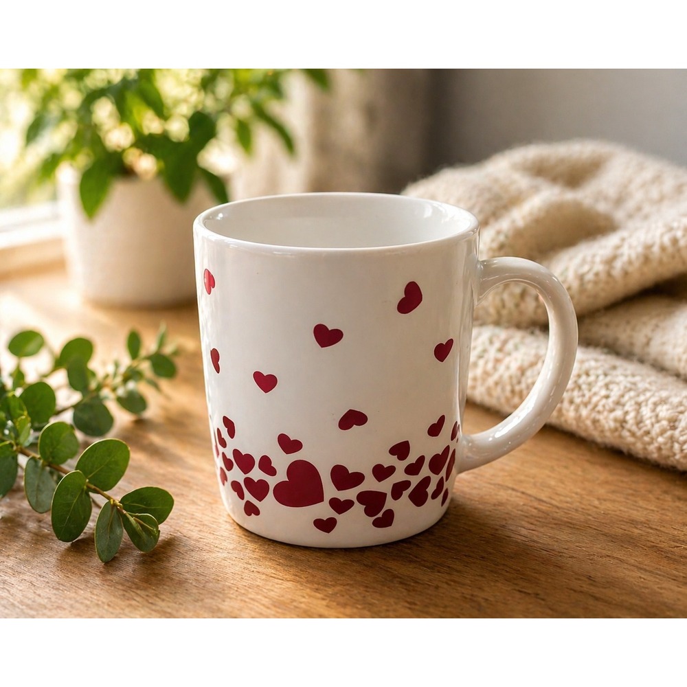 Vintage Artmark Chicago 1998 Red Hearts White Ceramic Coffee Mug Valentines Day‎